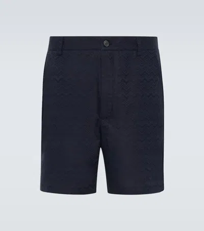 Missoni Zig Zag Cotton And Linen Bermuda Shorts In Blue
