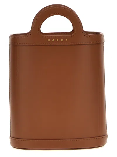Marni Tropicalia Nano Bucket Bag In Brown Leather