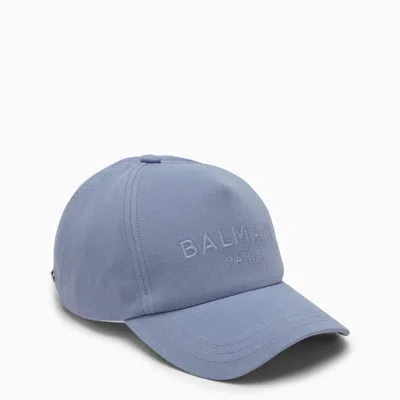Balmain Light Blue Baseball Cap With Logo Men