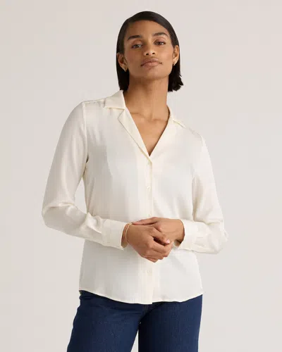 Quince Women's 100% Washable Silk Stretch Notch Collar Blouse In Ivory