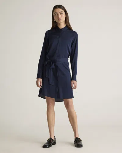 Quince Women's 100% Washable Silk Stretch Shirt Dress In Navy