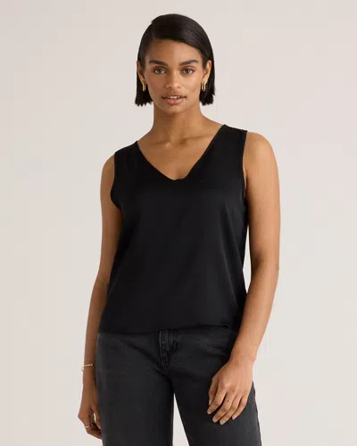 Quince Women's 100% Washable Silk Stretch Tank Top In Black