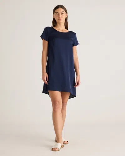 Quince Women's 100% Washable Silk Stretch T-shirt Dress In Navy