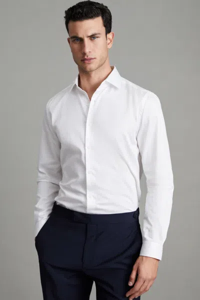 Reiss Remote - White Slim Fit Cotton Satin Cutaway Collar Shirt, L