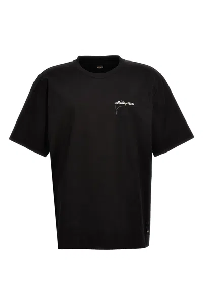 Fendi Men Logo Embroidery T-shirt In Black