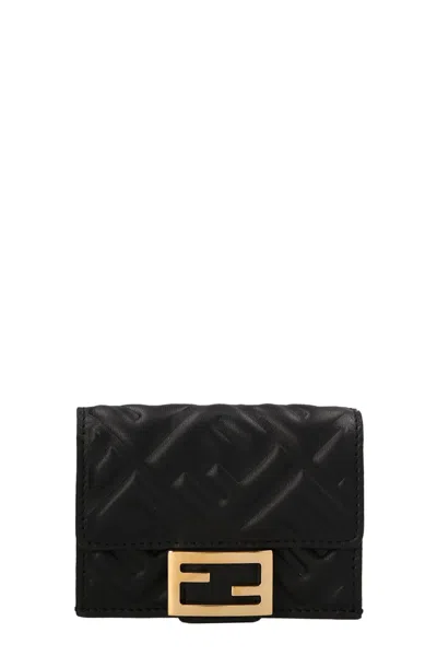 Fendi Women 'micro Trifold Baguette' Wallet In Black