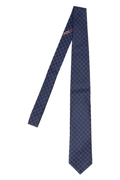 Gucci Logo-jacquard Silk Tie In Blue