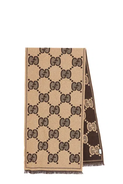Gucci Jacquard Logo Scarf In Brown