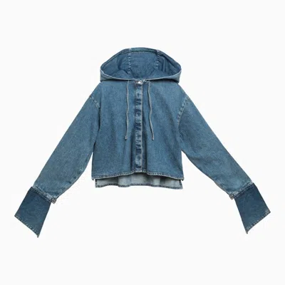 Loewe Blue Denim Hooded Cropped Shirt Women