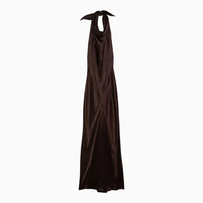 Loewe Chocolate Silk Long Dress Women In Brown