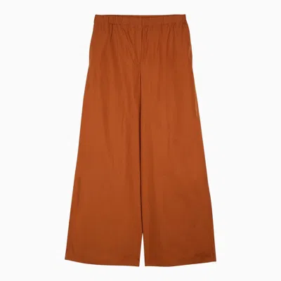 Max Mara Wide Earth-coloured Cotton Trousers Women In Brown