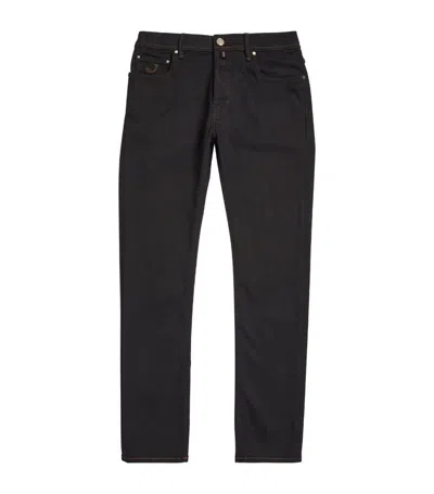 Jacob Cohen Snakeskin Patch Slim Jeans In Black