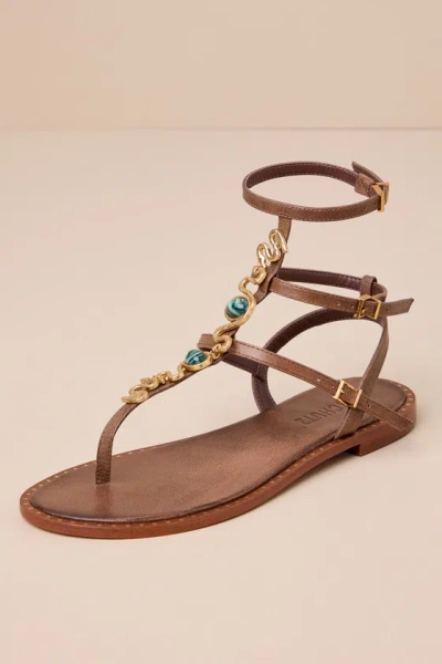Schutz Malie New Cream Tostado Leather Snake Gladiator Sandals In Brown