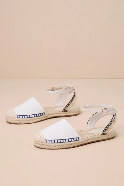 Schutz Greeca Pearl Natural Embroidered Ankle Strap Espadrille Flats In White
