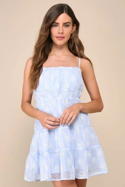 Lush Carefree Season Light Blue Eyelet Embroidered Cutout Mini Dress