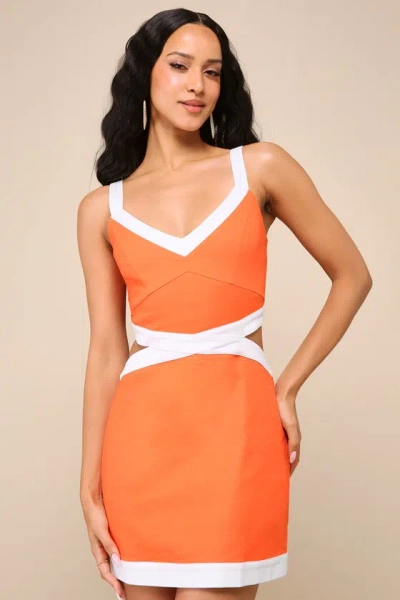 Lulus Nothing But Sweet Coral Color Block Cutout Mini Dress