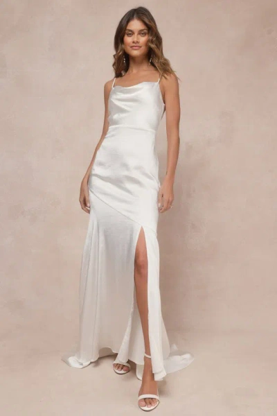 Lulus Passionate Allure Ivory Satin Backless Cowl Neck Maxi Dress