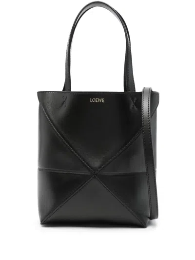 Loewe Puzzle Fold Mini Leather Tote Bag In Black