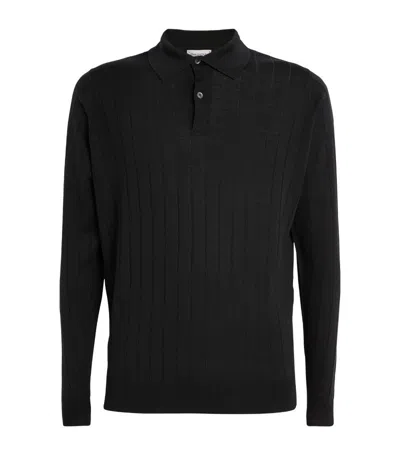 John Smedley Merino Wool Long-sleeve Polo Shirt In Black