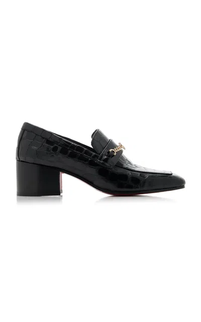 Christian Louboutin Mj Moc 50mm Croc-embossed Leather Pumps In Black