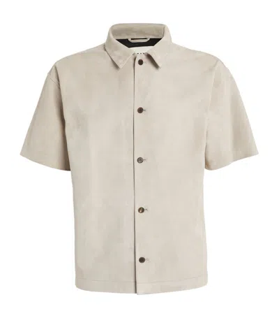 Frame Suede Short-sleeve Shirt In Grey