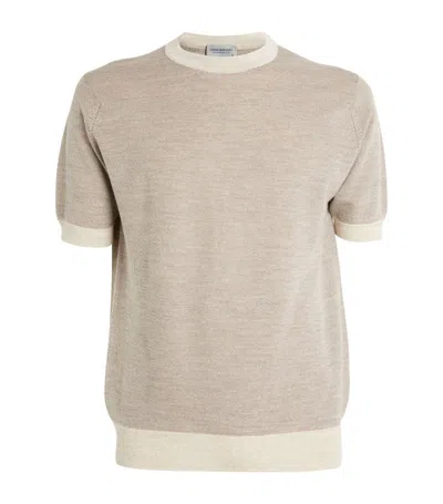 John Smedley Merino Wool Jacquard T-shirt In Beige