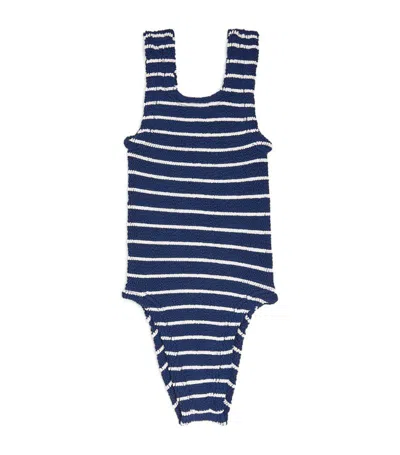 Hunza G Kids' Striped Classic Swimsuit (7-12 Years) In Navy