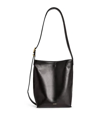 Jil Sander Leather Cannolo Tote Bag In Black