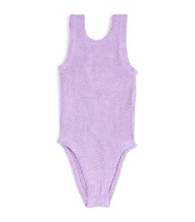 Hunza G Kids' Bow-detail Alva Swimsuit (7-12 Years) In Purple