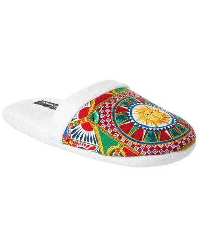 Dolce & Gabbana Carretto Siciliano-print Terry Slippers In White