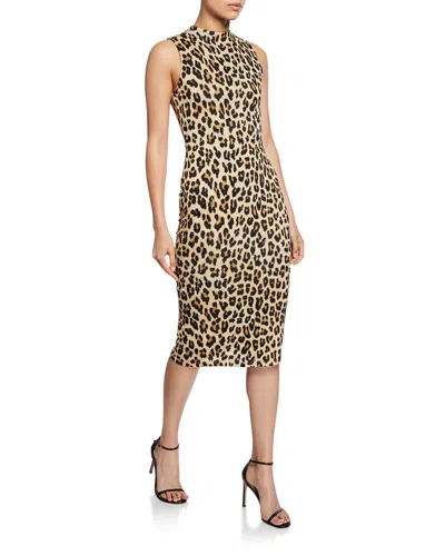 Alice And Olivia Delora Sleeveless Fitted Leopard Mock-neck Dress