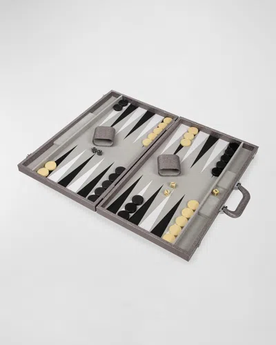 Brouk & Co Backgammon Set With Vegan Leather Case In Silver