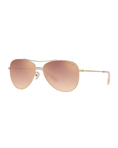 Coach Gradient Metal Aviator Sunglasses In Pink/rose Gold Tone/gold Tone