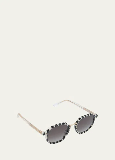 Krewe Dakota Domino Titanium & Acetate Round Sunglasses In Domino Crystal