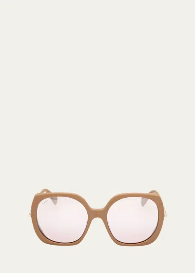 Max Mara Light Brown Butterfly Acetate Sunglasses, 58mm In Brown/pink Mirrored Solid