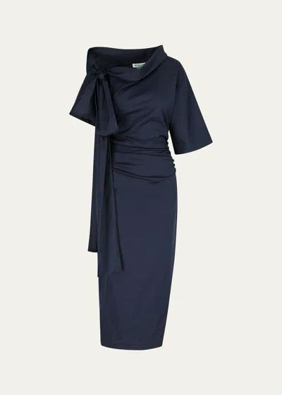 Bernadette Bowie One-shoulder Midi Dress In Midnight Blue