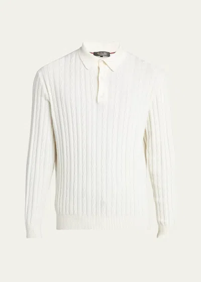 Loro Piana Men's Shibui Baby Cashmere Polo Sweater In 100b Biancore