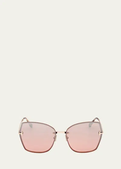 Tom Ford Nickie Metal Butterfly Sunglasses In Shiny Rose Gold & Rose Havana