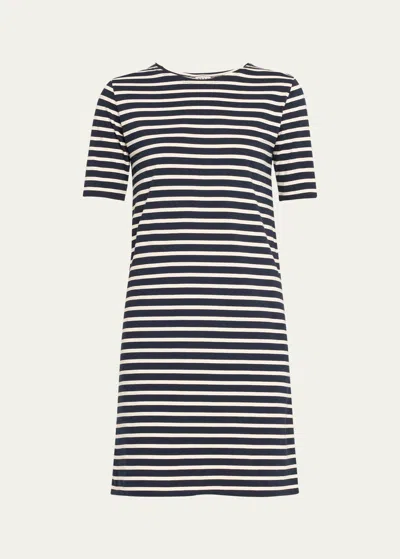 Kule Crewneck Short-sleeve Striped Tee Dress In Blue/white