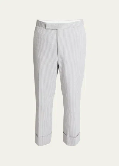Thom Browne Men's Cotton Seersucker Backstrap Pants In Light/pastel Grey