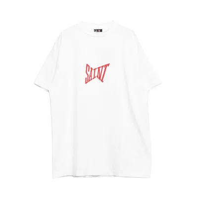 Saint Michael Ribon Saint S/s T-shirt In White/red
