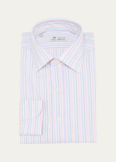 Borrelli Men's Cotton And Linen Multi-stripe Dress Shirt In 7 Blue Pink Grey