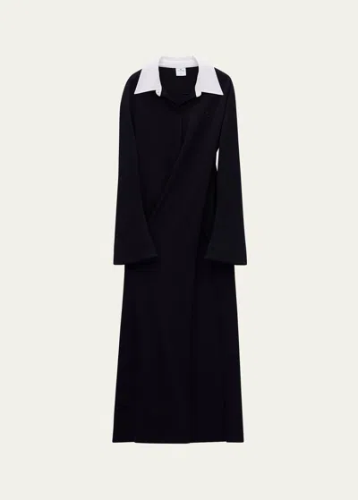 Courrèges Long Twist Polo Dress With Slit In Black
