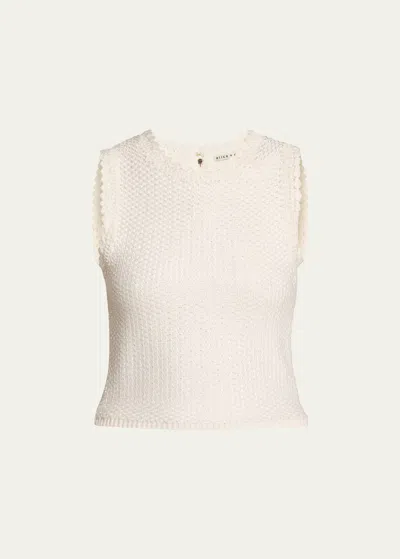 Alice And Olivia Amity Open-knit Cropped Tank Top In Soft White