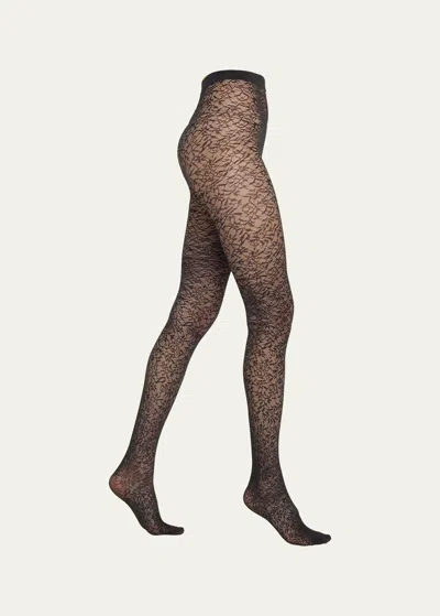 Wolford Sheer Floral Jacquard Tights In Black