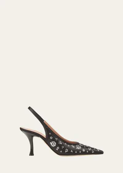 Malone Souliers Cameron Crystal Satin Slingback Pumps In Black