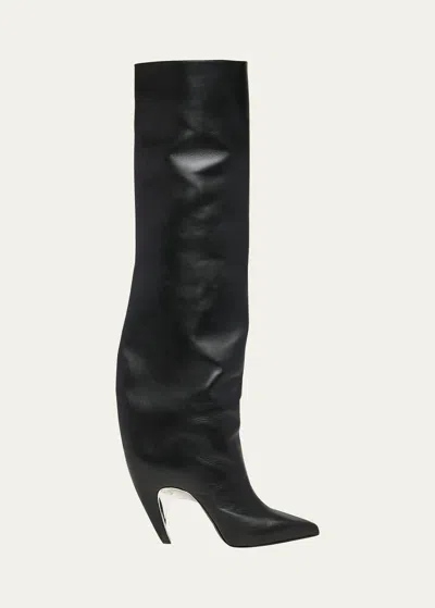 Alexander Mcqueen Armadillo Leather Over-the-knee Boots In Blacksilver