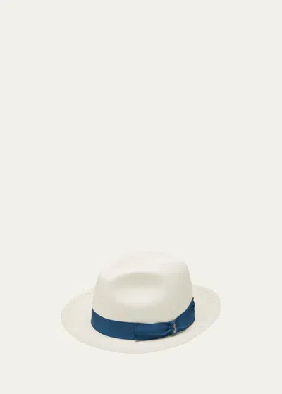 Borsalino Men's Fine Panama Medium-brimmed Straw Hat In White/blue