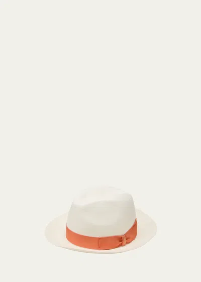 Borsalino Men's Fine Panama Medium-brimmed Straw Hat In White/azalea