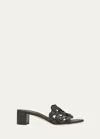 Gianvito Rossi Open Weave Leather Slide Sandals In Black